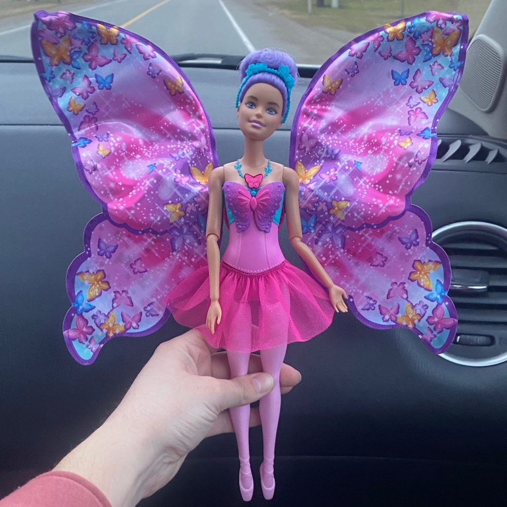 Butterfly Barbie Fairy Doll with Pink and Purple Wings wind up flutter wings